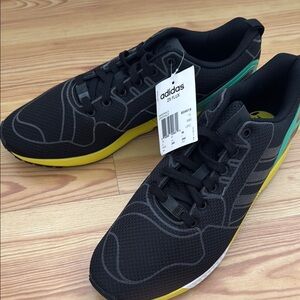 Adidas ZX Flux Black with Yellow and Green Accents 11.5 new